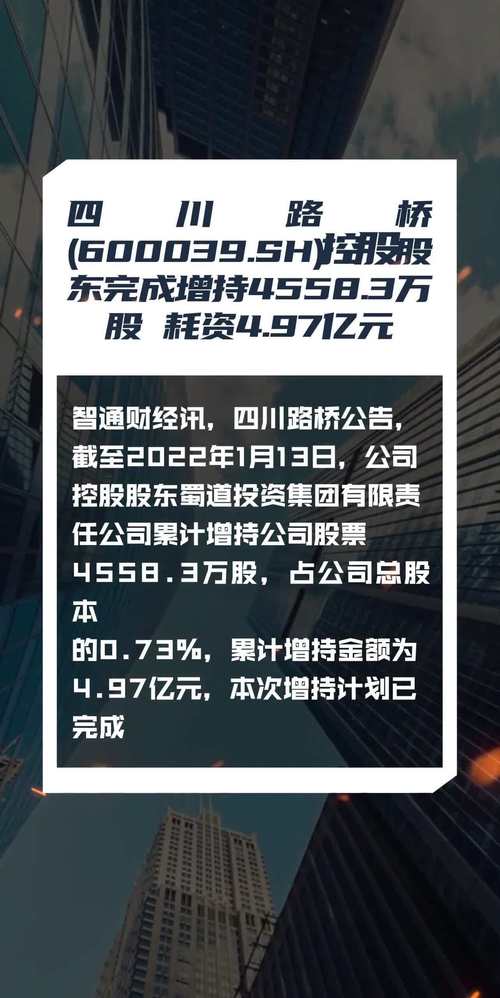 四川路桥(600039.SH)：控股股东蜀道集团累计增持498.54万股